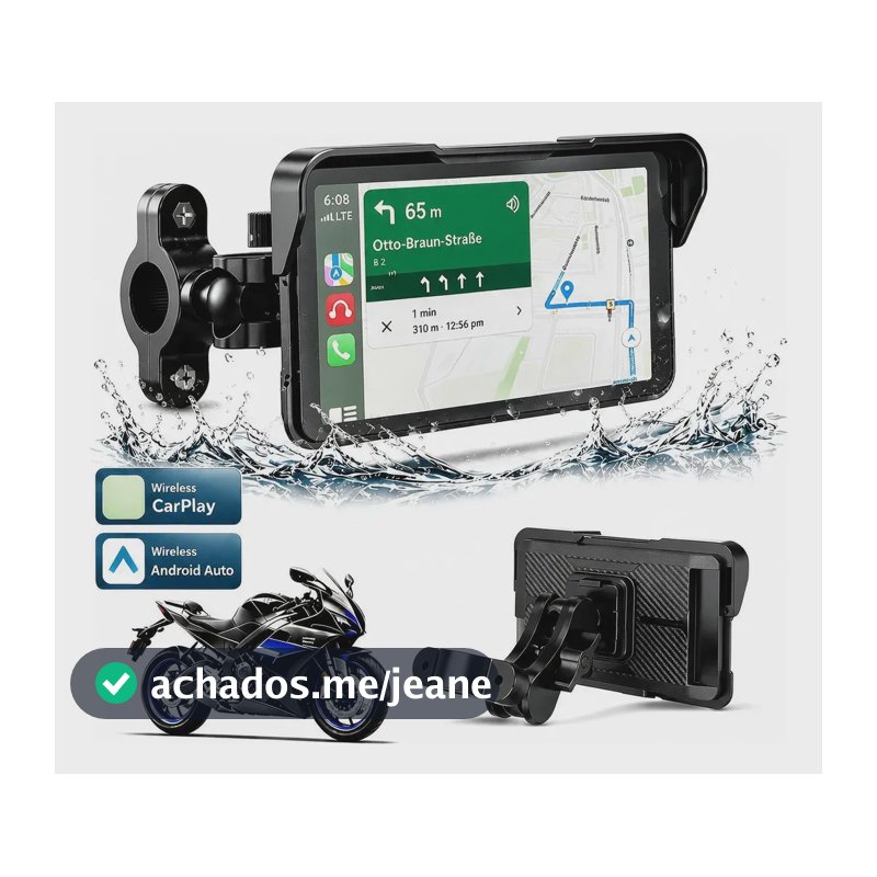 Multimídia Moto Carplay Android Auto Sem Fio Ip67 Removível Preto