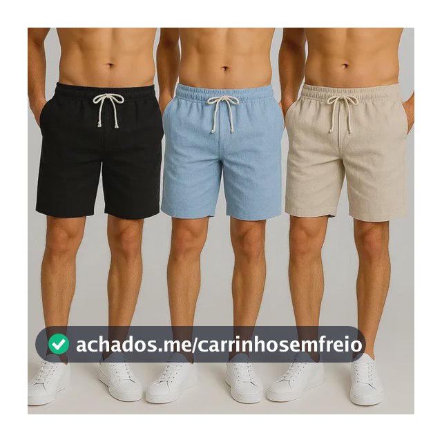 Kit 3 Shorts Linho Bermuda Masculina Estilo Urbano Cadarço