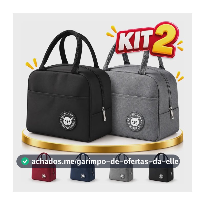Kit 2 Bolsa Marmita Térmica Lancheira  Academia Trabalho Dia Preto E Cinza