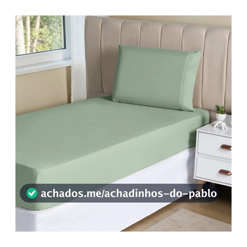 Jogo Lençol 2 Peças Solteiro Hipercal 400 Fios Leve Luxo Cor Verde Desenho do tecido Liso
