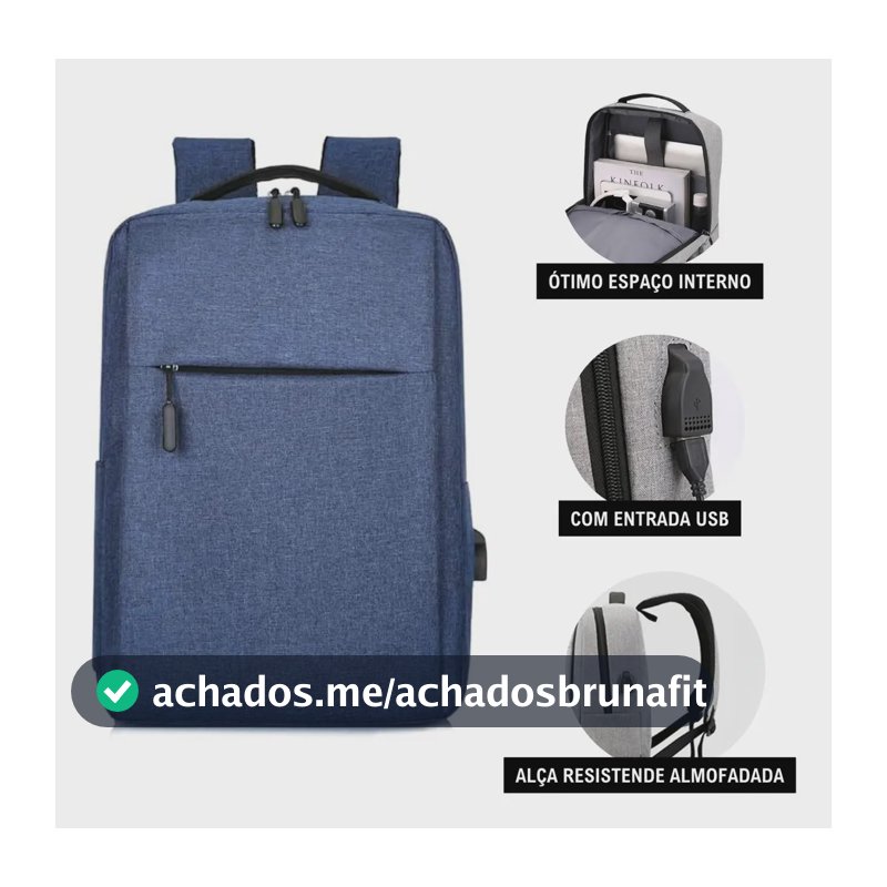 Mochila Impermeável Com Usb Carregador Reforçada Cor Azul - Miran