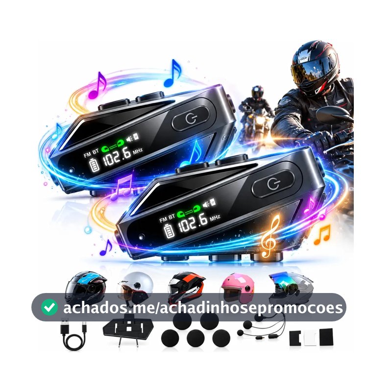 Par Intercomunicador Capacete Moto Kuerl Bluetooth Sem Fio