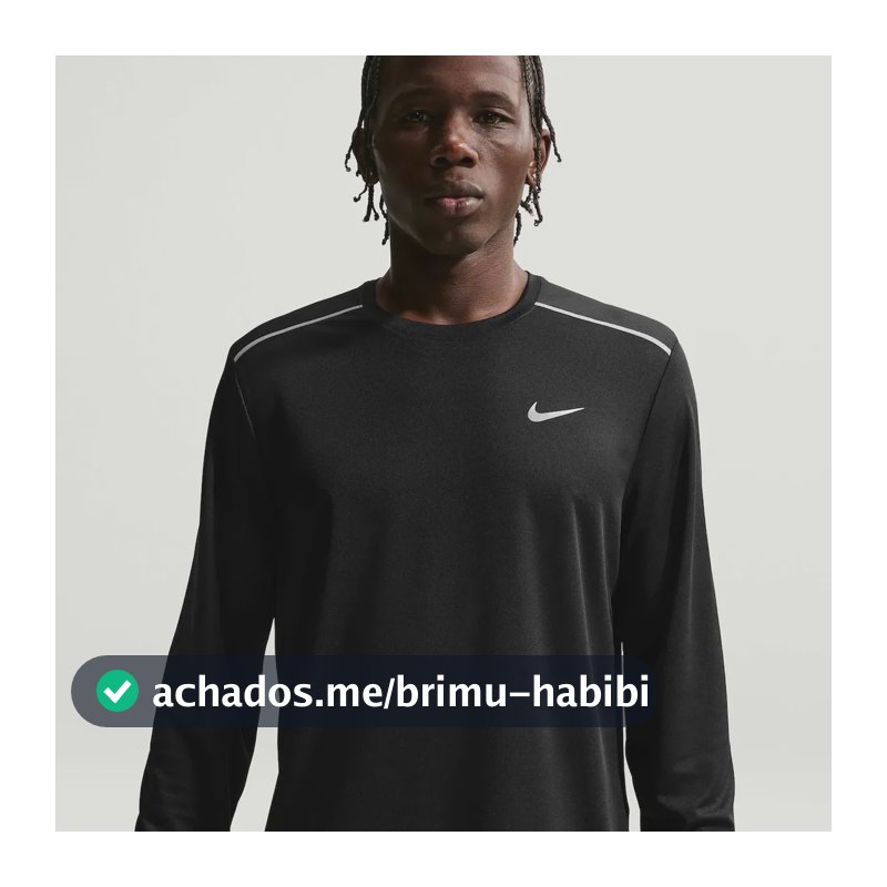 Camiseta Dri-fit Nike Manga Longa Uv Miler Masculina Preto G