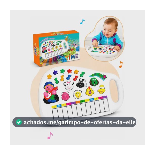 Teclado Fazendinha Piano Pianinho Infantil Bebê Criança Musical Com Som De Animais 12 Teclas Branco Kizumba