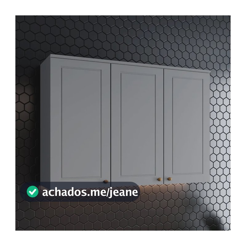 Armário Aéreo 3 Portas 120cm Emily Espresso Móveis Ij Cinza
