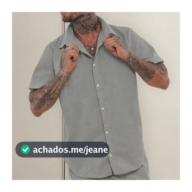 Camisa Linho Masculino Social Slim Manga Curta Lisa Botões