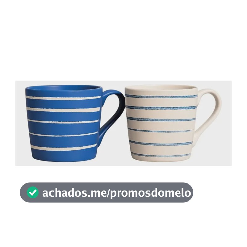 2 Canecas De Cerâmica 400ml Premium Decorada Azul E Branca Listras
