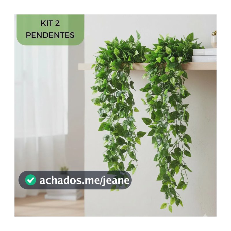 2 Pendente Planta Artificial Folhagem Realista Decoração Top Folha De Hera - Verde