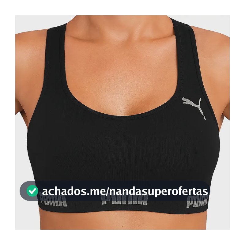 Top Puma Original Feminino Alta Sustentação Academia Fitness Preto Lisa Eg 48-50