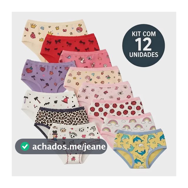 12 Calcinhas Infantis Antialérgicas Algodão Premium Conforto