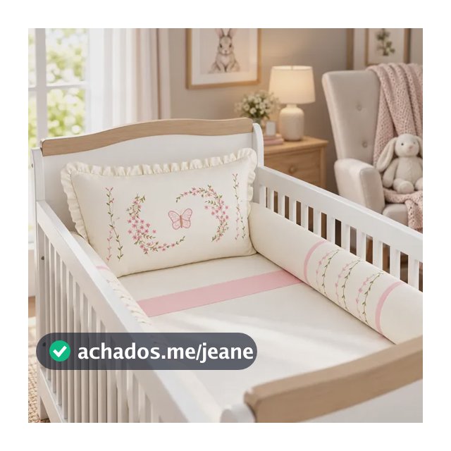 Kit Berço Paris 8 Peças Protetor Berço Bordado Menina Paris Algodão Rosê