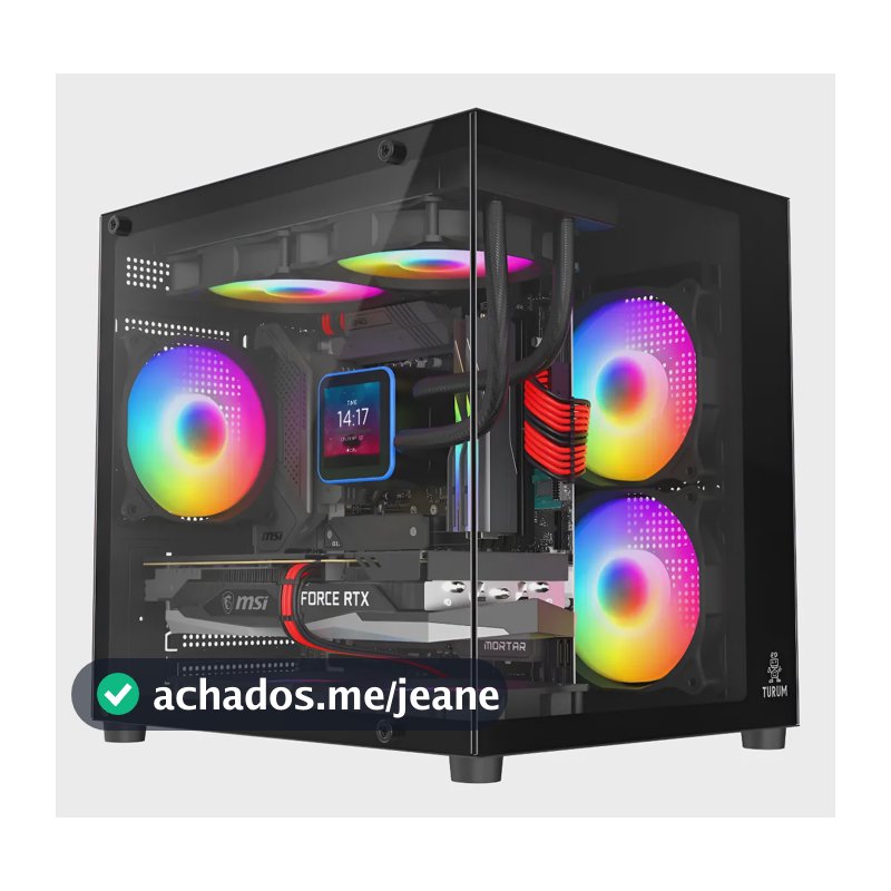 Gabinete Gamer Turum Aquário Panorâmico Com 3 Fans Rgb Preto