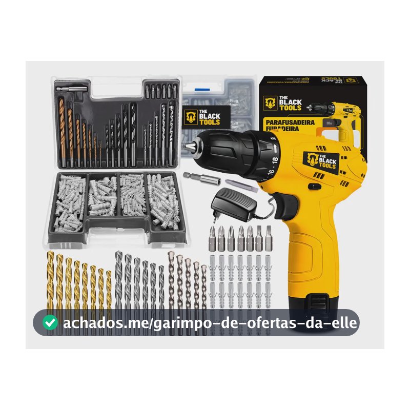 Parafusadeira Furadeira 3/8 A Bateria Tb12a The Black Tools Jogo Brocas E Buchas 300 Peças