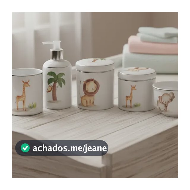 Kit 5 Peças Higiene Porcelana Bebe Safari Prata Ouro Enxoval