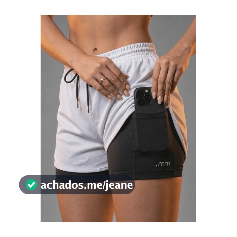 Short Duplo Feminino 2 Em 1 Academia Com Bolso Cintura Alta Branco M