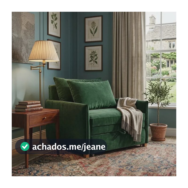 Poltrona Cama Dobrável 100cm Veludo Verde Quarto Sala Confortável Retrátil Com Almofada Decorativa Luxo