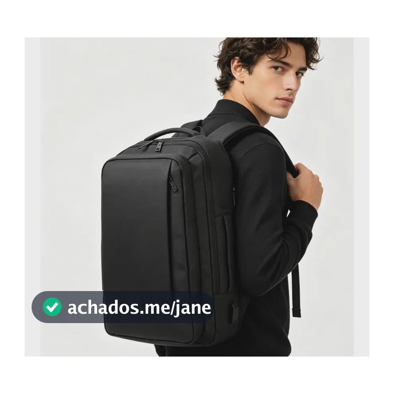 Mochila À Prova D'água Reforçada Expansível Para Viagens Diá Preto Liso