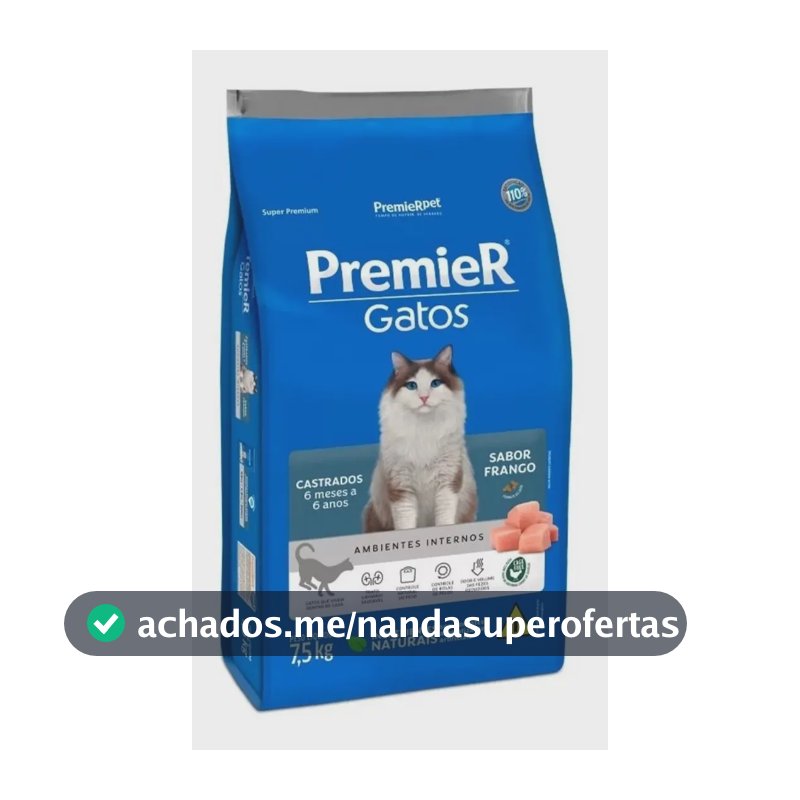 Ração Premier Gatos Castrados 6 Meses A 6 Anos Frango 7,5kg