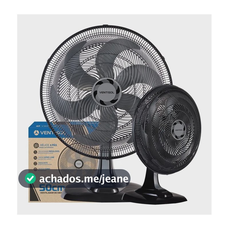 Ventilador Oscilante De Mesa Ventisol Turbo 6 Pás 50cm Preto