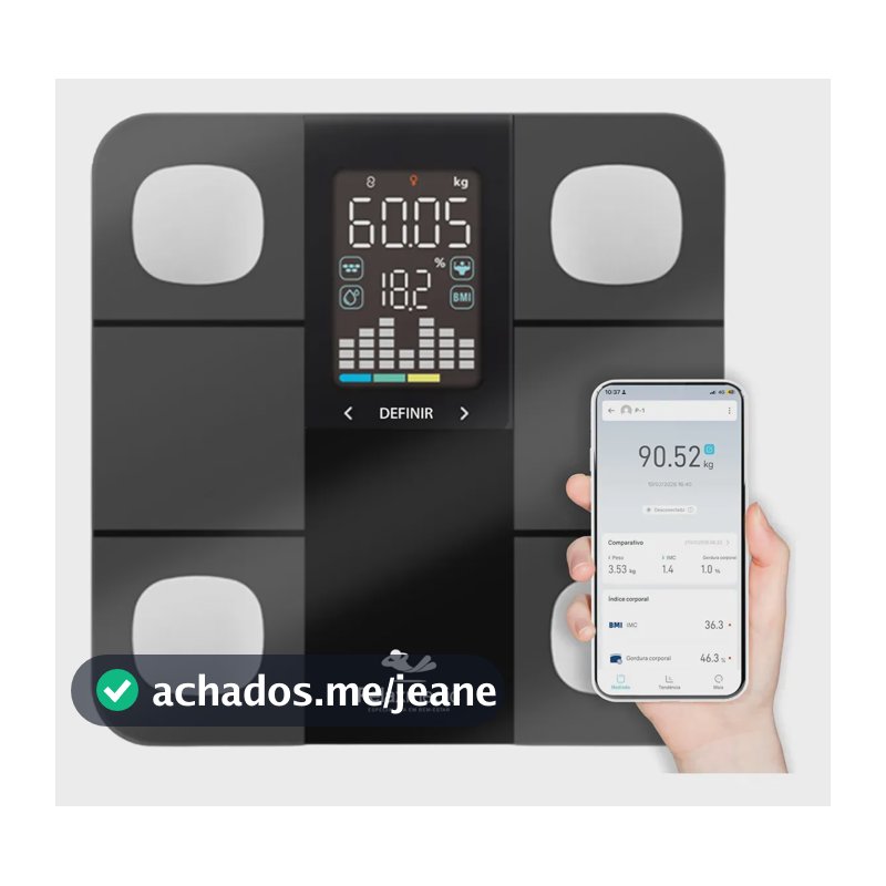 Balança De Bioimpedância Smart Visiox 4 sensores com APP Preta Relaxmedic