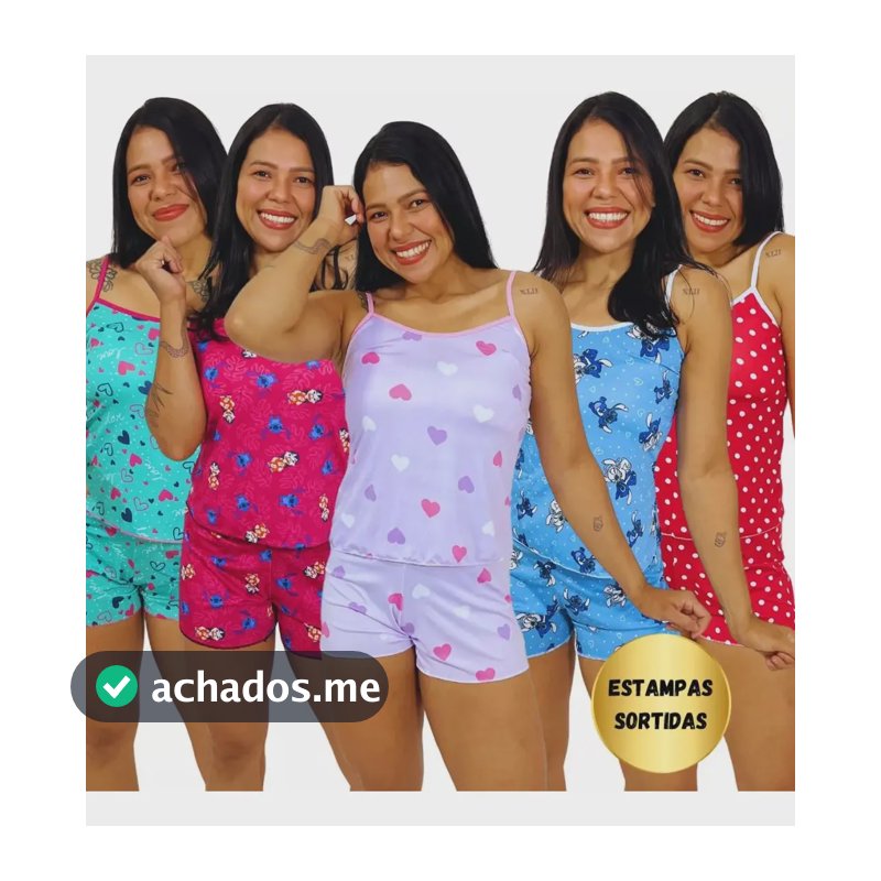 Kit 5 Short Doll Baby Doll Pijama Adulto Feminno Preto Florido G