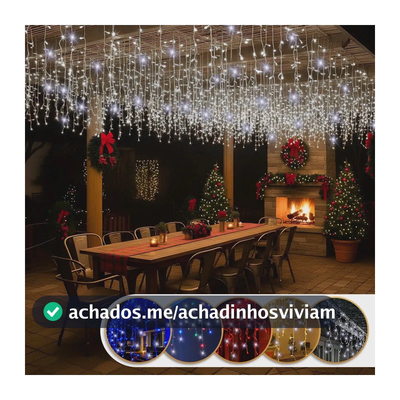 Cascata Strobo 400 Leds Blindada Plug Luz Natal 10 Metros (Branco Frio