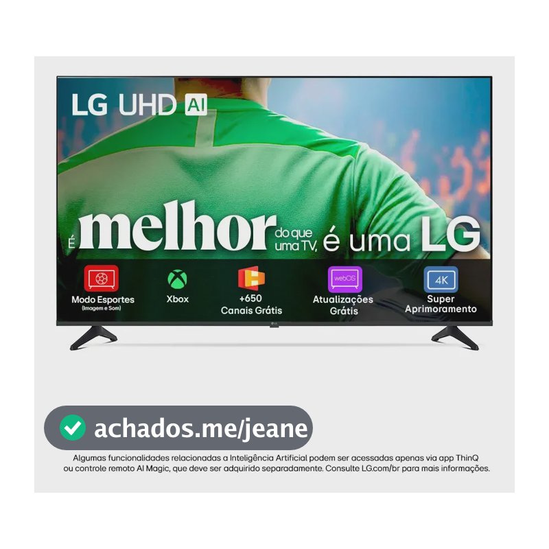 Smart TV LG UHD AI UA75 65 polegadas HDR10 Pro Processador α7 AI Ger8 webOS 25