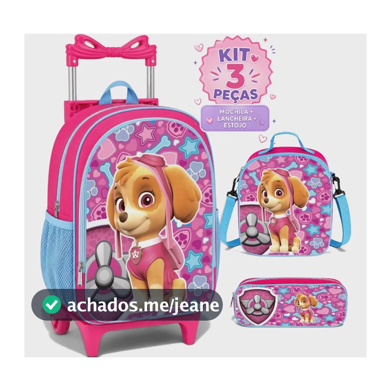Kit Com Rodinhas Skye Lancheira Térmica +estojo Mochila Rosa-chiclete Skye