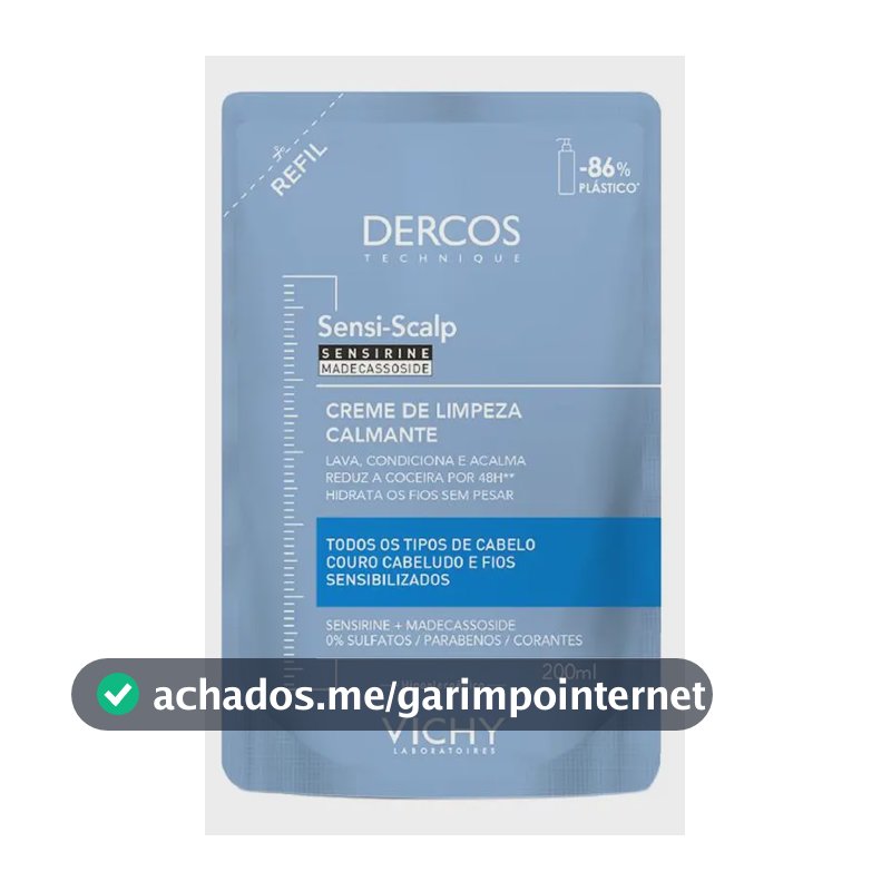 Creme de Limpeza Capilar Dercos Sensi-Scalp Calmante para Cabelos Sensíveis Refil 200ml Vichy