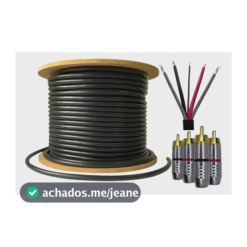 Cabo 5 Vias Para Rack Móvel ( 10 Metros ) + 4 Plugs Rca 6mm