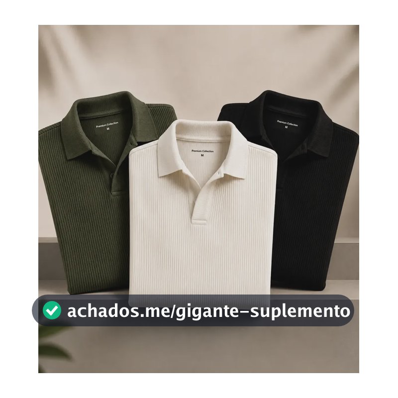 Kit Camisa Polo Masculina Canelada Gola Italiana Sem Botao Kit 3 - Verde Militar / Off / Preto G