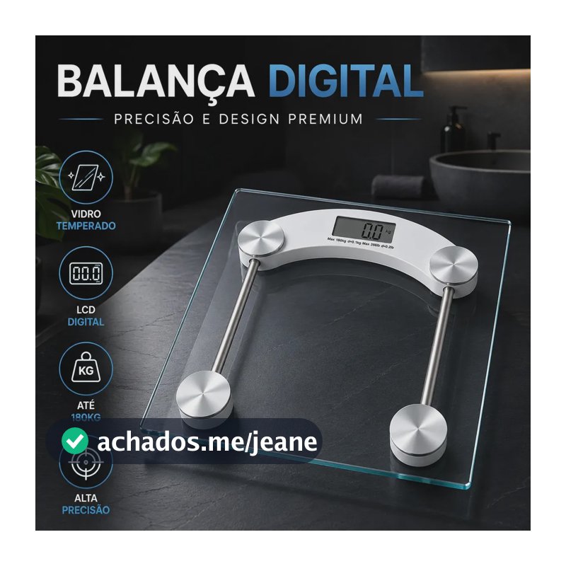 Balança Digital B Basto para Banheiro 180kg, Com Vidro Temperado e Pilhas