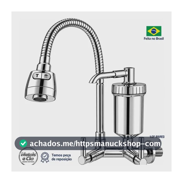 Torneira Com Filtro Gourmet Flexível Bica com Filtro Cozinha Parede Purificador de Agua