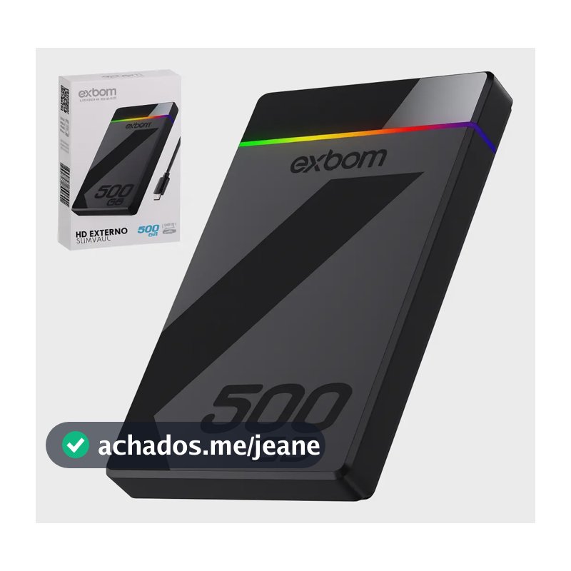HD Externo Exbom 500GB 2.5'' USB 3.1 Tipo-C Slim para PC e Consoles