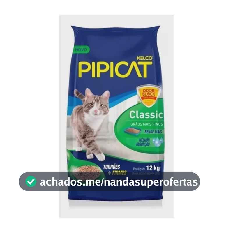 Areia Higiênica Pipicat Classic Para Gatos 12kg