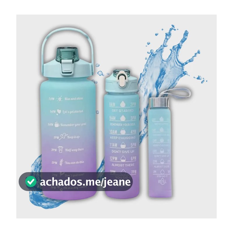 Kit 3 Garrafas Squeeze Para Academia Escola Suporte Celular Cor Verde E Roxo