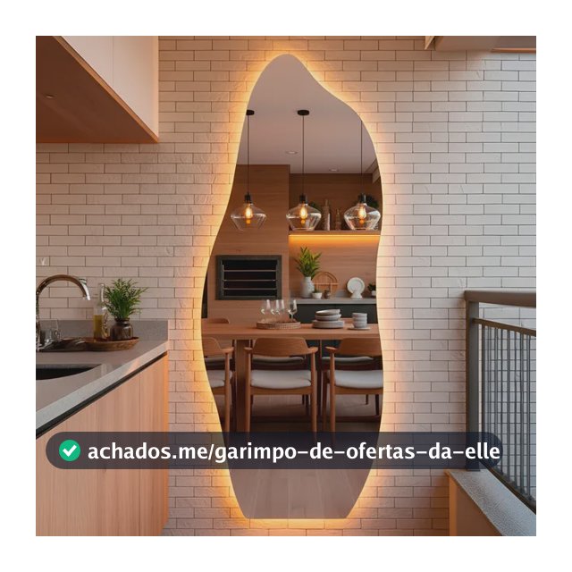 Espelho Orgânico com LED 170x70 cm Ideal para Quarto, Banheiro, Escritório, Hall e Sala - Modelo Flame com Iluminação LED Quente, Perfeito para Ambientes com Decoração Moderna