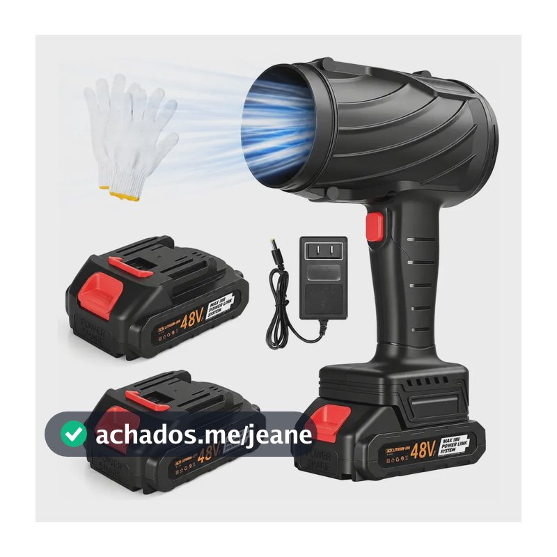 Soprador Turbo De Ar Portátil 800w 48v Com 2baterias Recarga Preto 48v