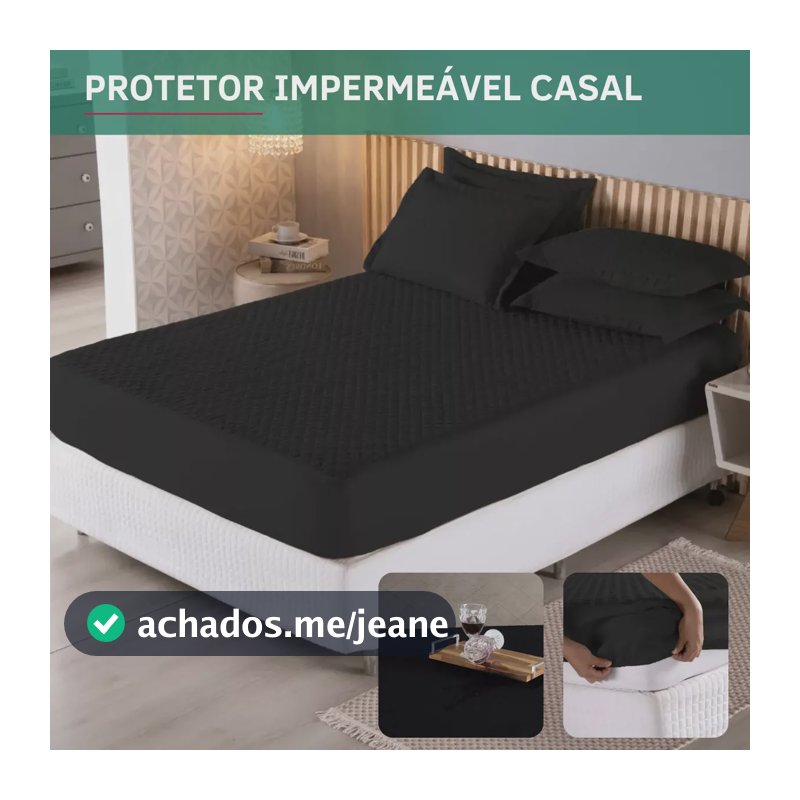 Capa Protetora De Colchão Casal Matelado Impermeável Antiácaro Antialérgico Respirável Macio E Não Esquenta Preto