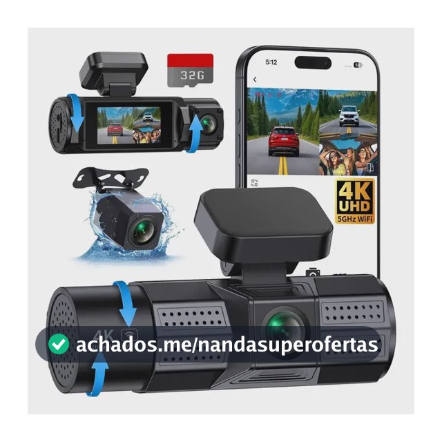 Câmera Veicular Automotiva Gt805 Frontal 4k + Interna E Ré 1080p 3 Lentes 170° Wifi Sensor Estacionamento Tela 3.97