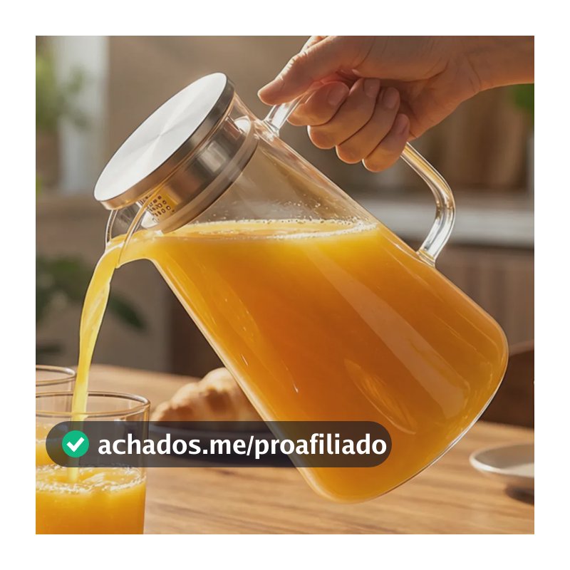 Jarra Vidro Borossilicato 1,8 Litros Tampa Inox Hermética Agua Suco Transparente