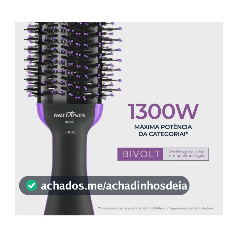 Escova Secadora Britânia BES35 Nanocerâmica 1300W Bivolt Alisadora Modeladora Secador 4 em 1 Alta Potência