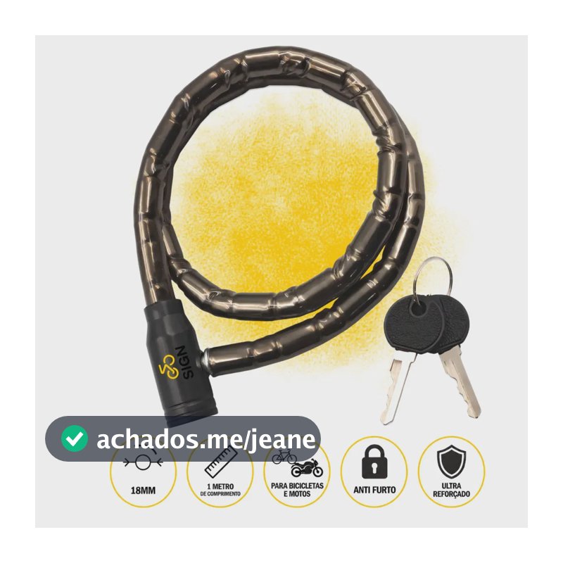 Cadeado Articulado Reforçado Grosso Trava Antifurto 18mm X 100cm Segurança 2 Chaves Bicicleta Moto Portão
