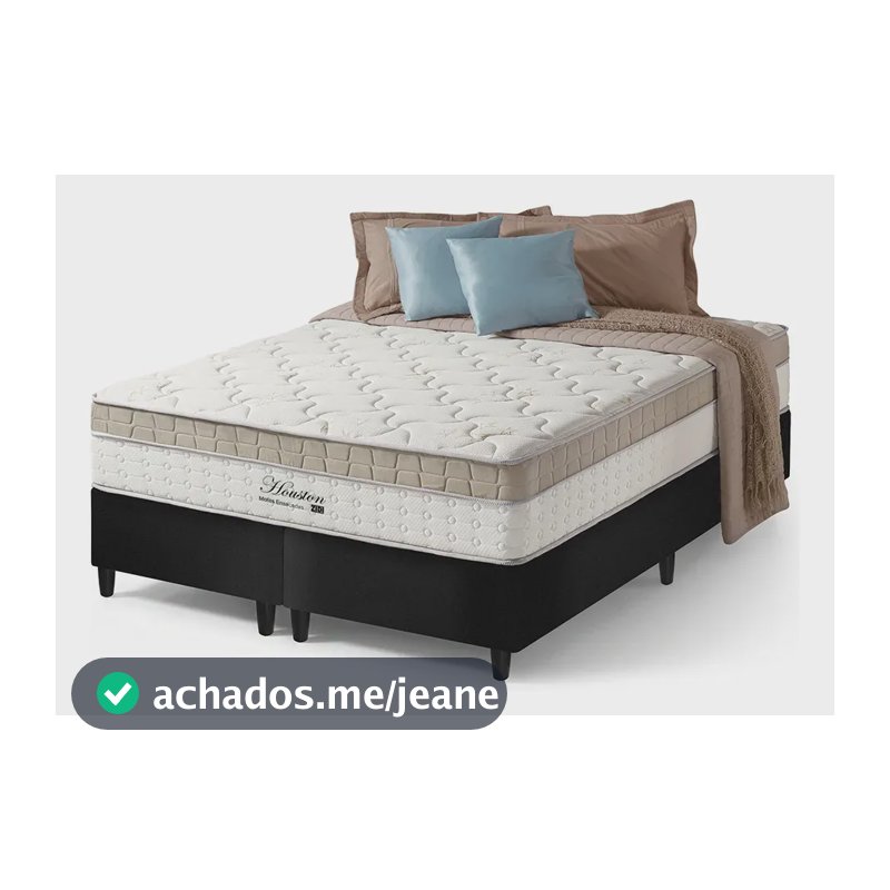 Cama Box Queen Bipartido Preto + Colchão Molas Ensacadas Pillow In Zidi Houston 158x198x65cm