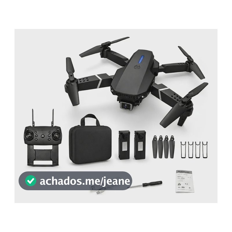 Mini Drone E88 Pro Com Câmera Wifi Com Case 2 Baterias Preto