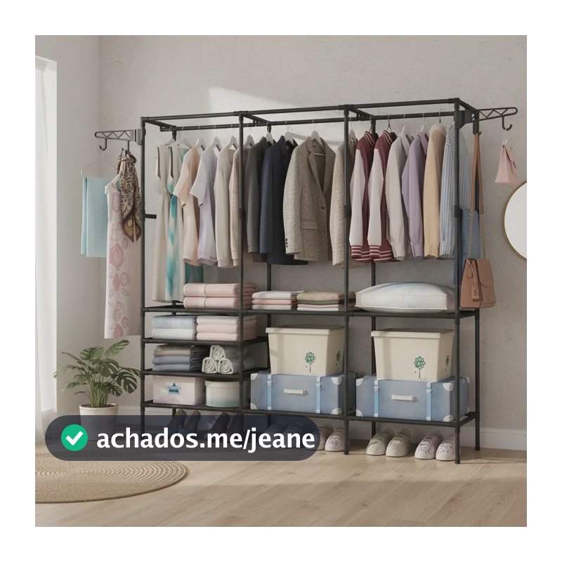 Cabideiro Arara Closet Roupas Sapateira Triplo Cor Preto