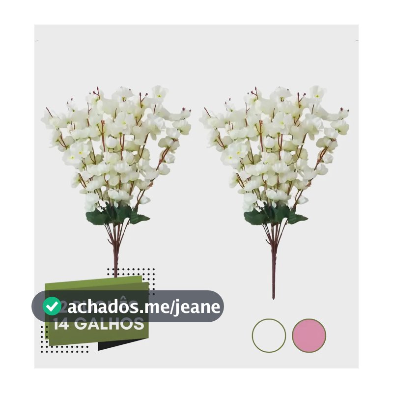 2 Buquê De Flor Cerejeira Artificial Decoração 14galhos 55cm Branca