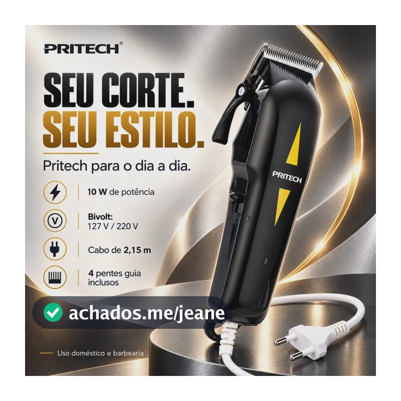Aparador de Cabelo Pritech PRI0027Z com Fio de 10W para Uso Doméstico e Barbearia