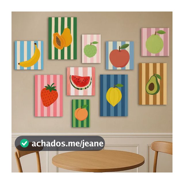 Quadros Decoração Cozinha Colorido Listrado Frutas Legumes Coral-claro