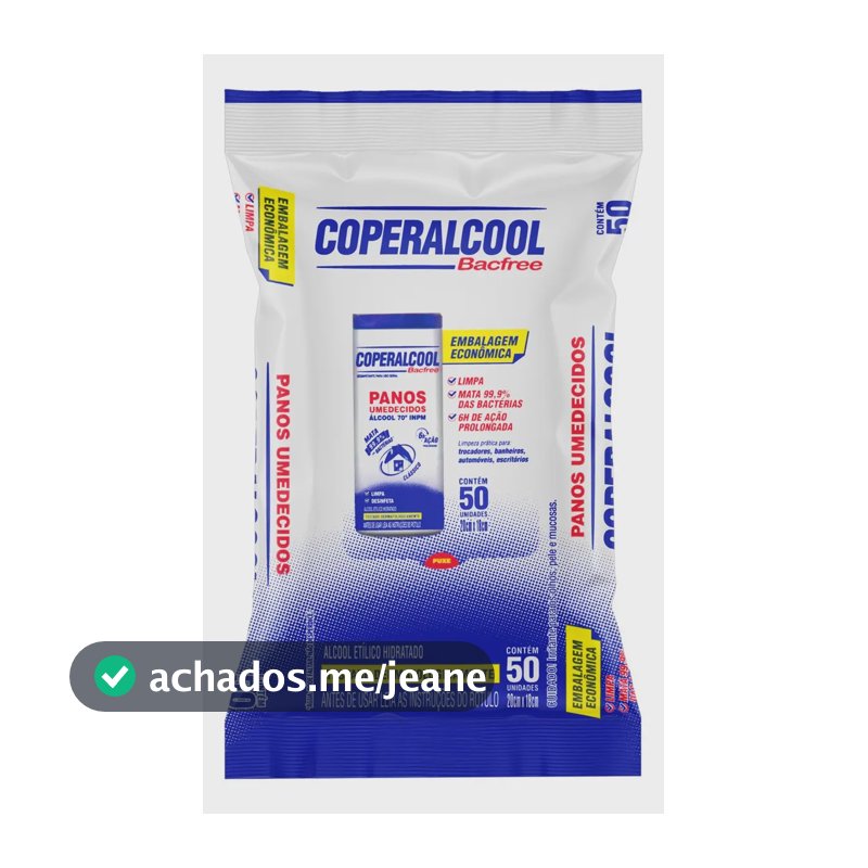 Coperalcool Bacfree Panos Umedecidos 70° Refil 50un 20x18cm